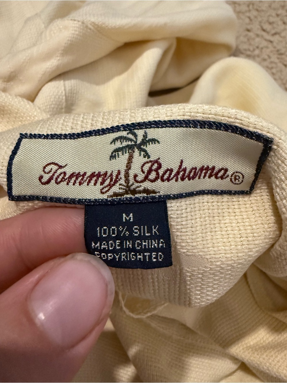 Tommy Bahama 100% Silk Camp Shirt Ivory Palm Tree Jacquard Men’s Medium - Picture 8 of 8